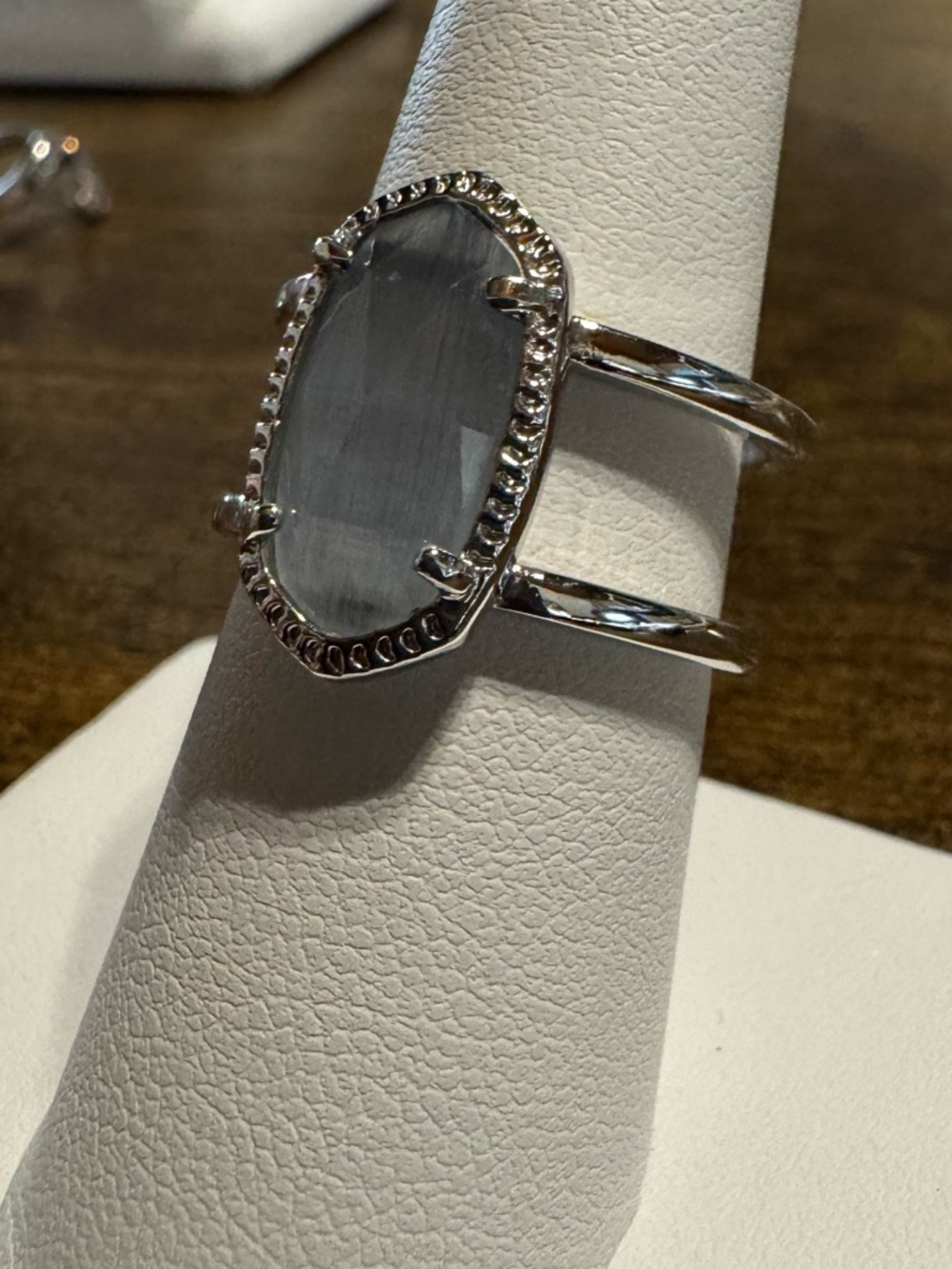 Silver Tone Gemstone Ring Light Grey Cat Eye Style with RSC marking Size 7.5 - Picture 4 of 10